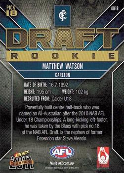 2011 Select AFL Champions - Draft Rookies #DR18 Matthew Watson Back